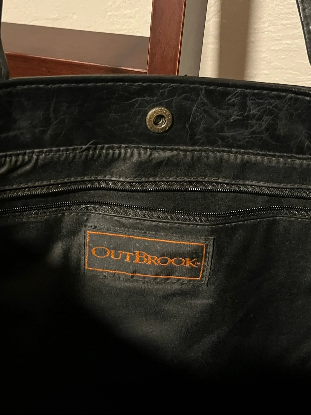 Vintage Outbrook Black Faux Leather Work & Travel Tote Bag